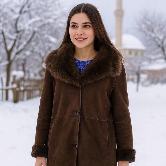 Olsen Jackets & Blazers - Olsen Europe Womens Lamb Fur Coat Size 10 Brown Shearling Button Closure Turkey